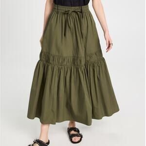 Lee Mathews | Women’s Annie Skirt Olive Green Juniper Pull-On Drawstring Tiered